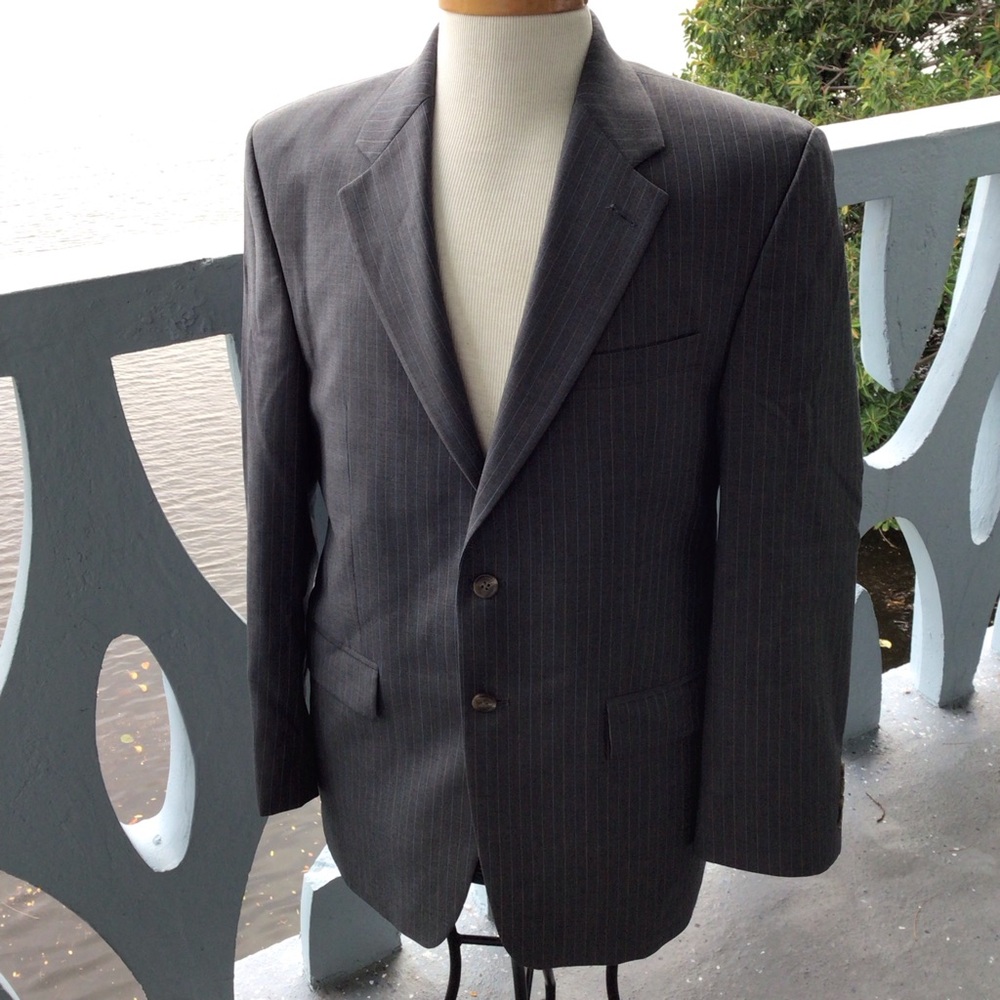 Ralph Lauren Classic Men's Charcoal Blue White Pinstripe Blazer Pure New Wool